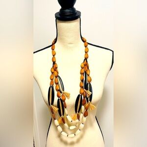 NWT Chico’s Wood Bead Multistrand Necklace brown, black, cream/off-white